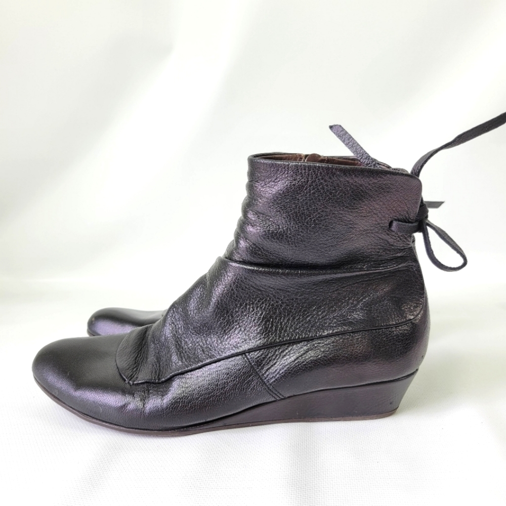 COCLICO Black Leather Wedge Boots Sz 37.5 7/7.5 US